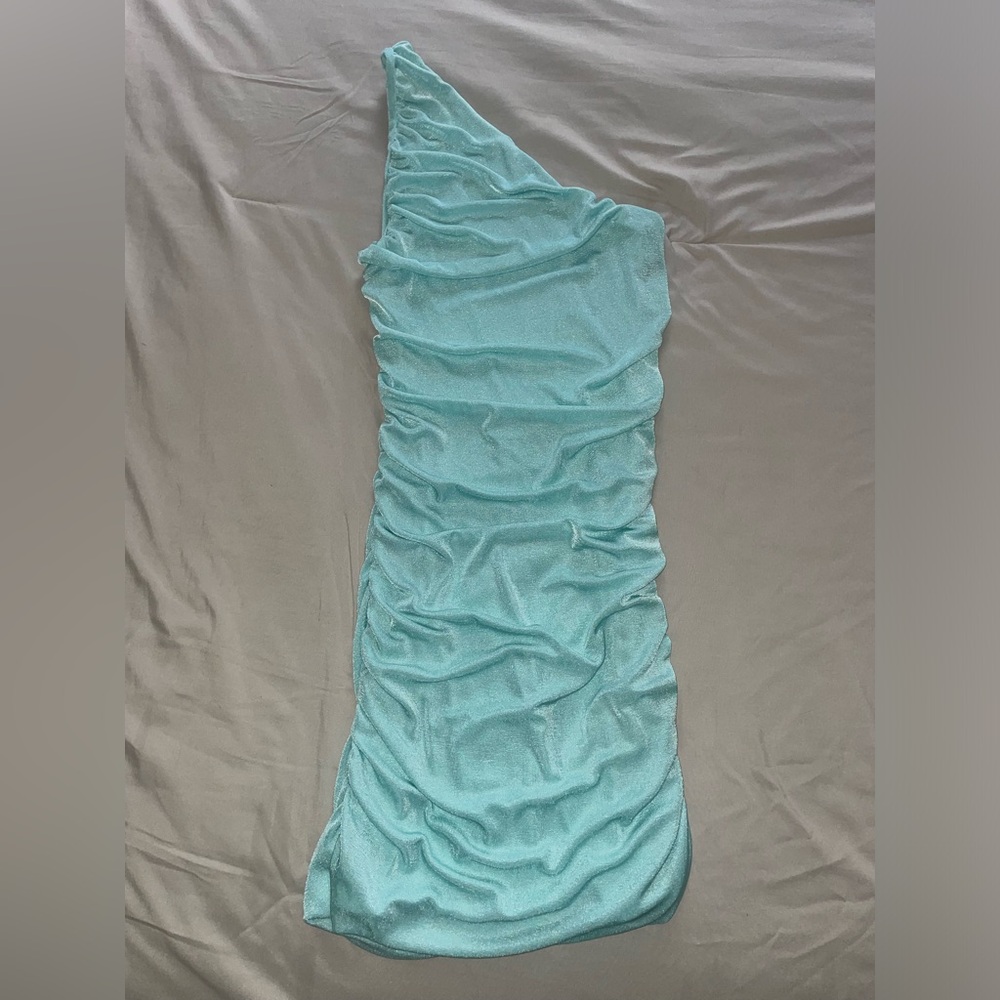 Shimmery Teal One Shoulder Dress